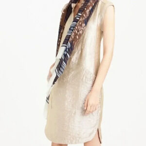 J. Crew Champagne Gold  Metallic Stealth High & Low hem  Shirt dress Sz 8